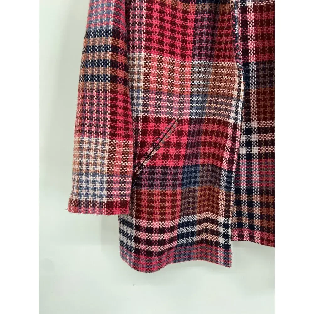 Rachel Zoe Pink Blue Plaid Woven Tweed Wool Blend‎ Jacket Size Small